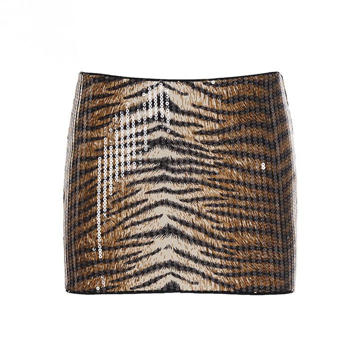 Damen Minirock mit glitzerndem Leopardenmuster und figurbetontem Schnitt Drune