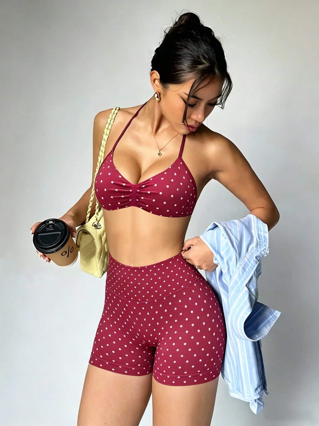 Damen Sportliches Bikini-Set mit hochgeschnittenen Shorts und rüschendetail Drune