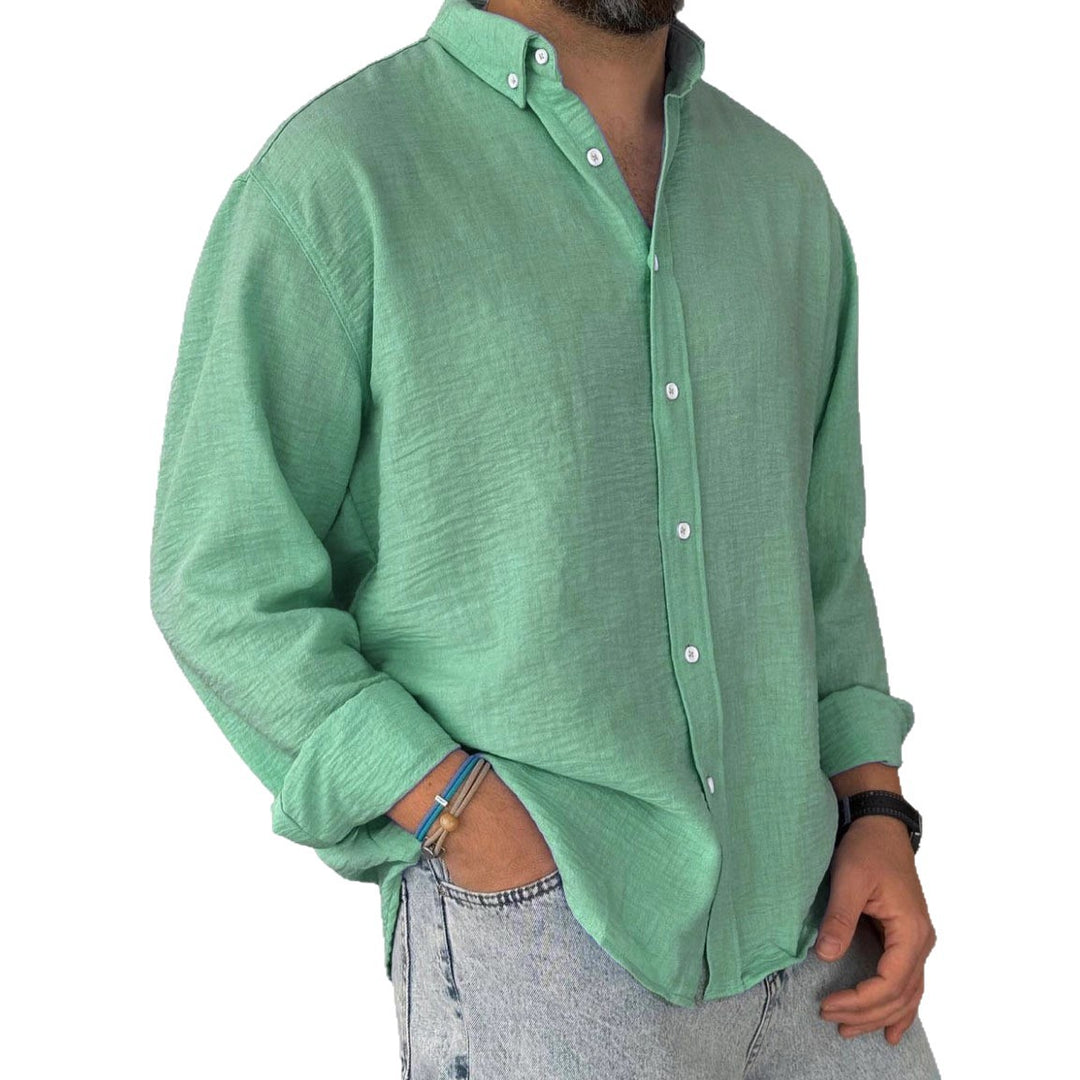 Herren nan leichtes Baumwoll-Leinen-Hemd mit Button-Down-Kragen und entspannter Relaxed-Fit Drune