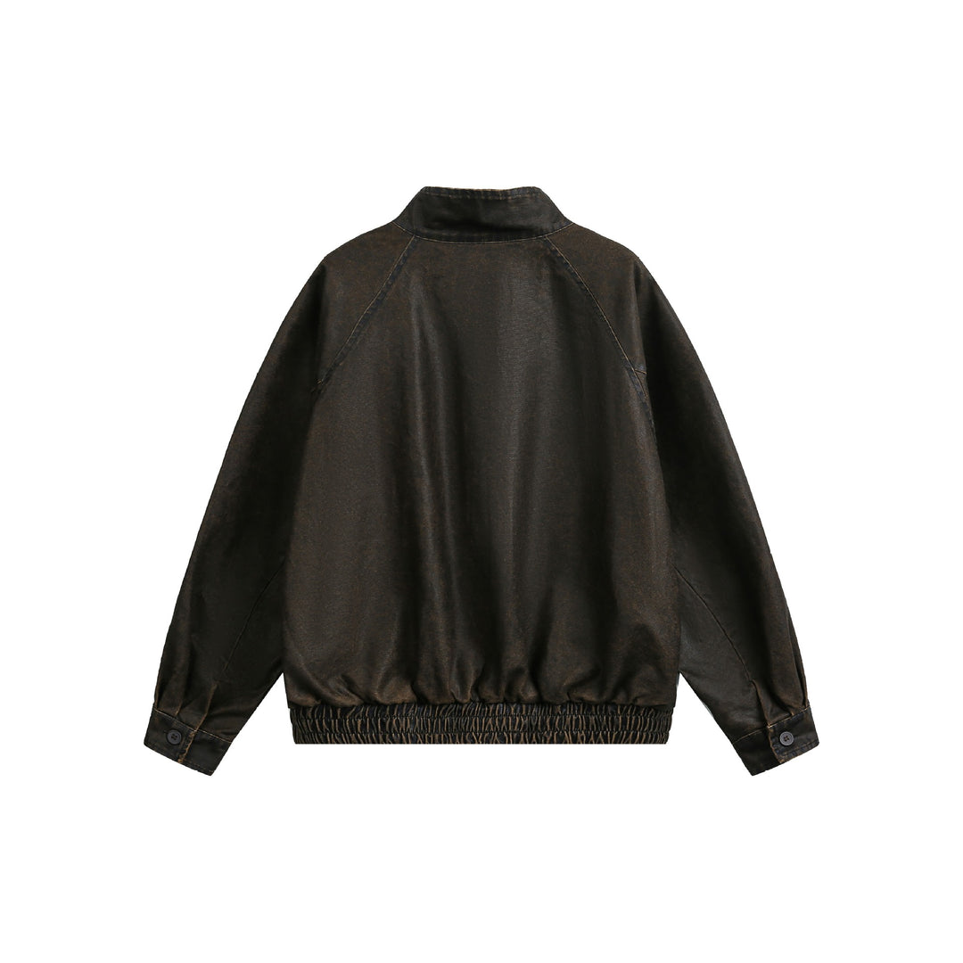 Herren Kurz geschnittener Vintage‑inspirierter Lederoptik‑Blouson mit hohem Stehkragen Drune