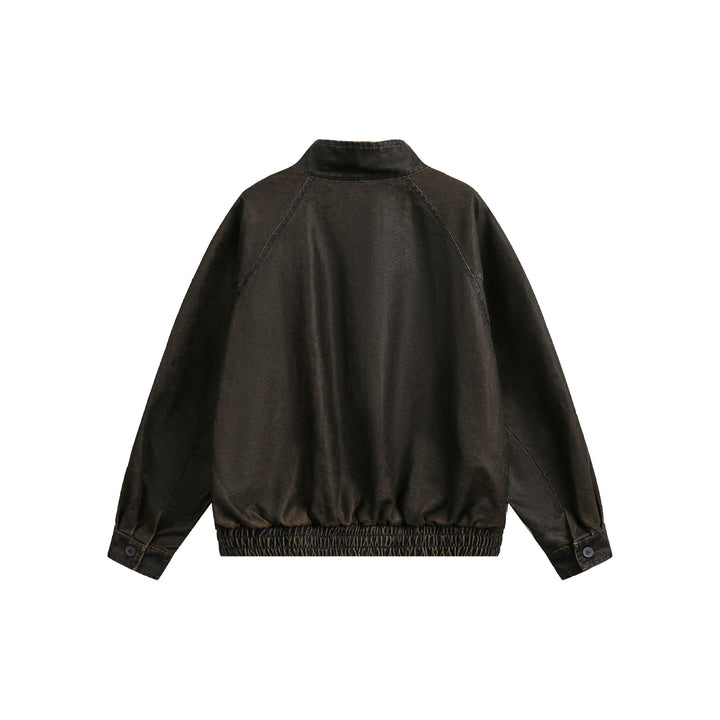 Herren Kurz geschnittener Vintage‑inspirierter Lederoptik‑Blouson mit hohem Stehkragen Drune
