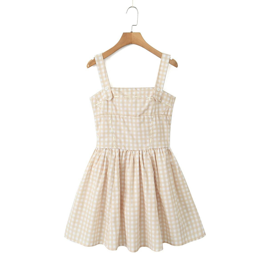 Damen Viskose Sommerkleid mit kariertem Design und romantischem Schnitt Drune