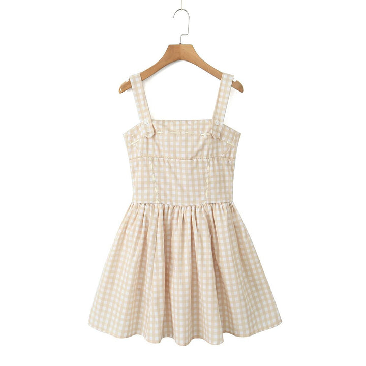Damen Viskose Sommerkleid mit kariertem Design und romantischem Schnitt Drune