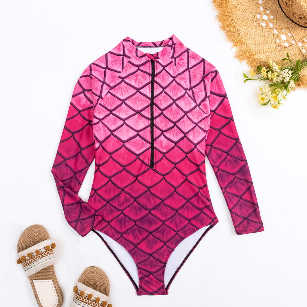 Damen Langarm-Schwimmanzug mit trendigem Fischschuppen-Design Drune