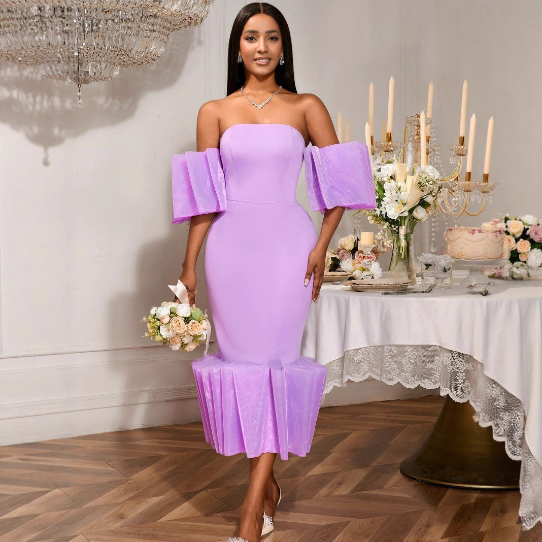 Damen Elegantes Kleid mit voluminösen Rüschenärmeln Drune
