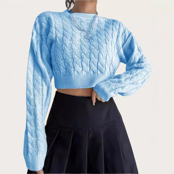 Damen kuscheliger Cropped Pullover mit Zopfmuster Drune