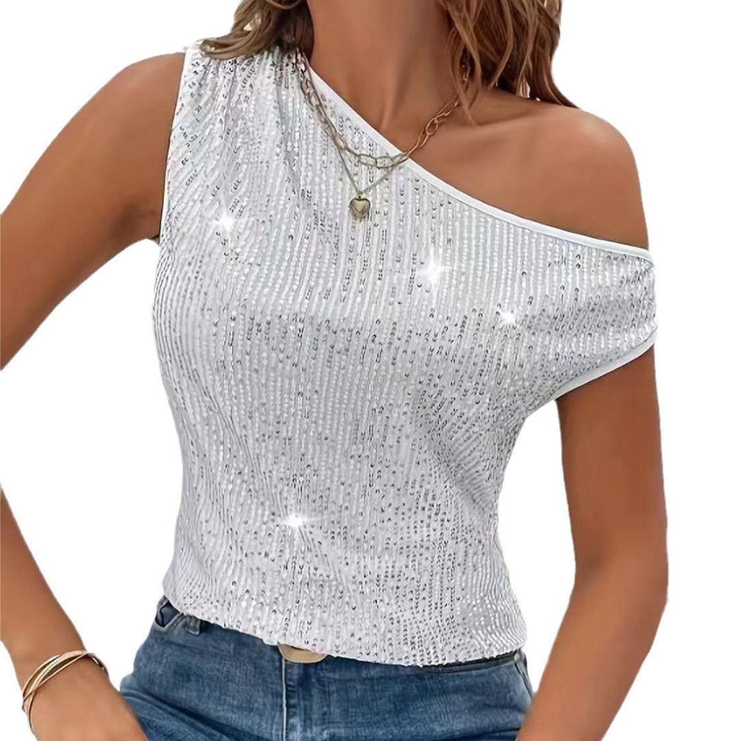 Damen Glitzerndes One-Shoulder Oberteil mit feinen Strassdetails Drune
