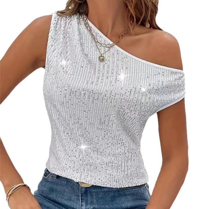 Damen Glitzerndes One-Shoulder Oberteil mit feinen Strassdetails Drune