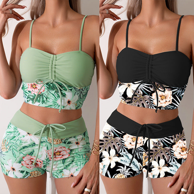 Damen Bikini-Set mit Raffung und edlem Blumendruck Drune