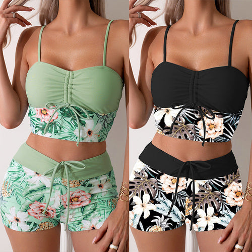 Damen Bikini-Set mit Raffung und edlem Blumendruck Drune