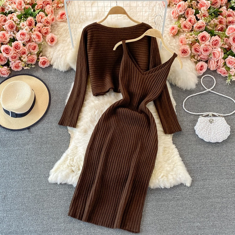 Damen Modisches Strickkleid- und Oberteil-Set Drune