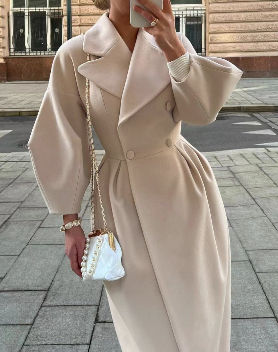 Damen nan taillierter Doppelreihiger Trenchcoat mit weitem Ärmel und hohem Beinschlitz Drune