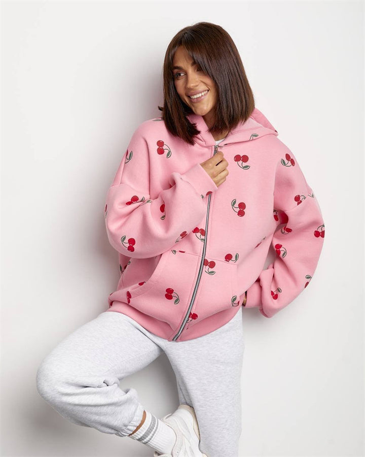 Damen Kapuzensweatjacke mit fruchtigem Muster Drune