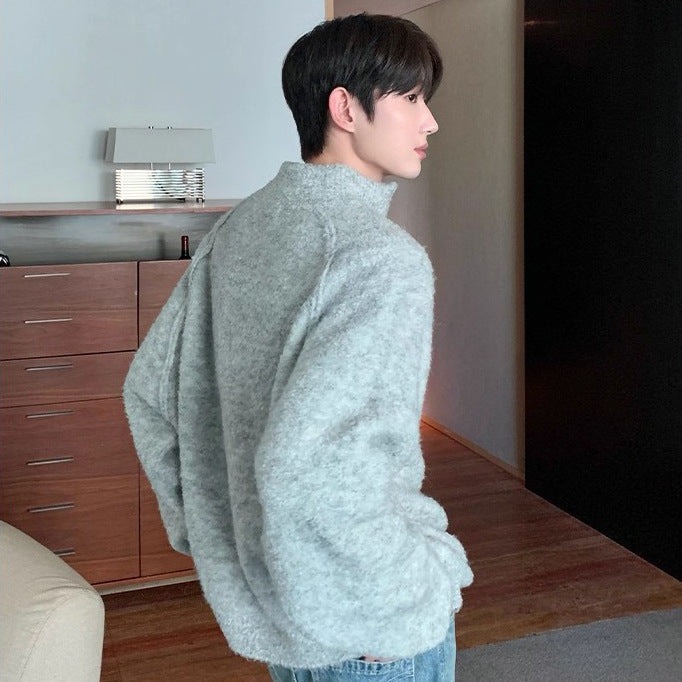 Herren Bequemer Grobstrickpullover mit halbem Reißverschluss Drune