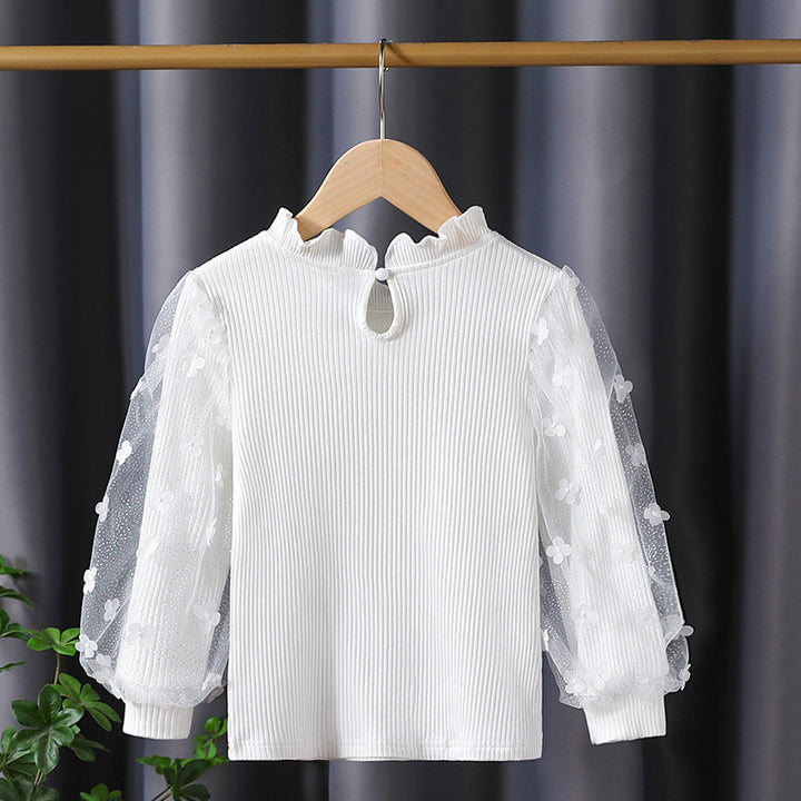 Mädchen Rüschenbluse mit floralen Applikationen und transparenten Ärmeln Drune
