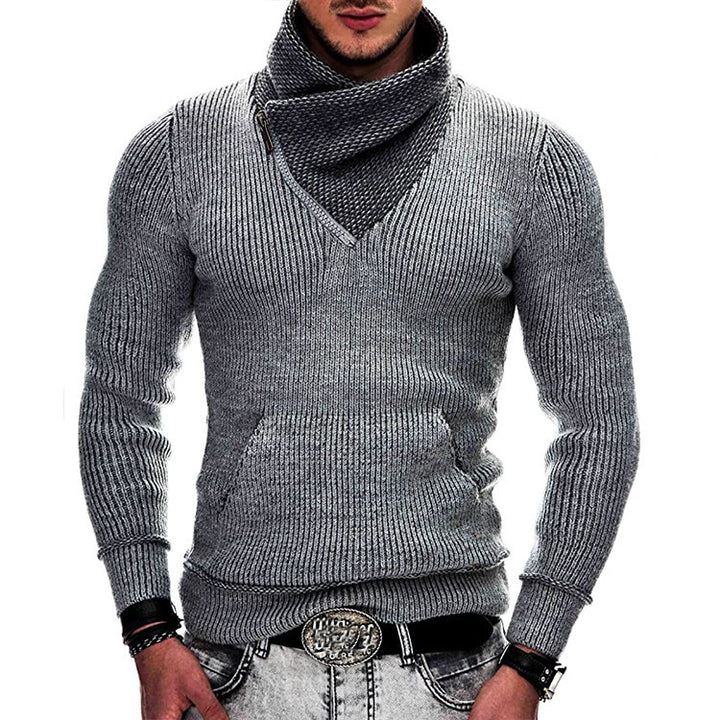 Herren modischer Pullover mit breitem Kragen und innovativer Zip-Detail Drune