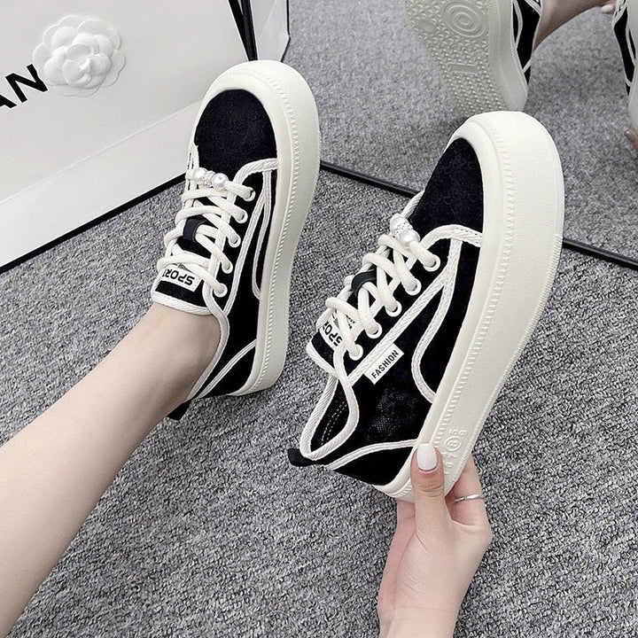 Damen modische Sneaker mit trendiger Perlenschnürung und robuster Gummisohle Drune