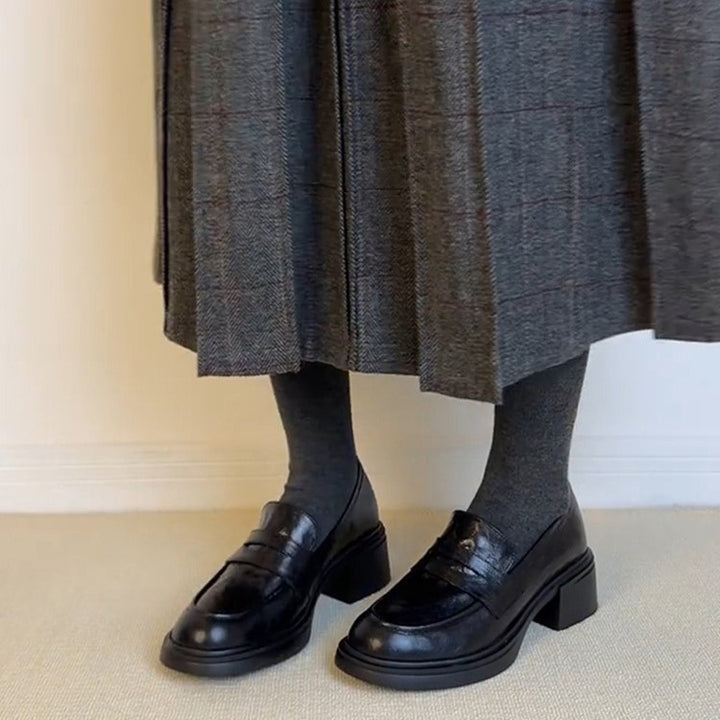 Damen Modische Penny-Loafer mit markanter Plateauprofilsohle und mittelhohem Blockabsatz Drune