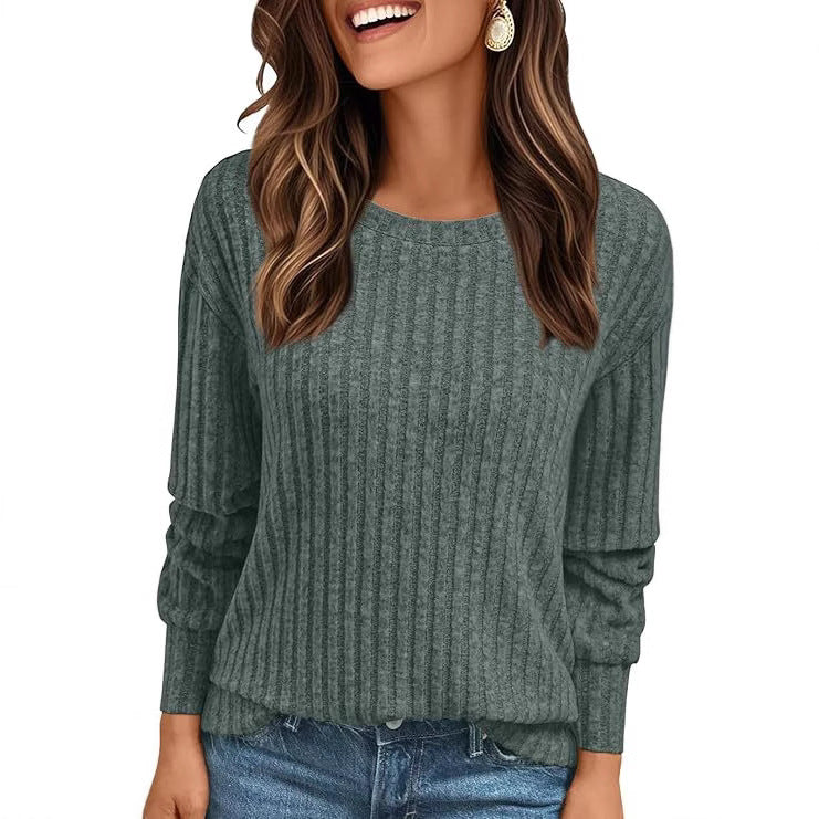 Damen Strukturiertes Rippstrick-Sweatshirt mit Chenille-Optik und lockerer Passform Drune