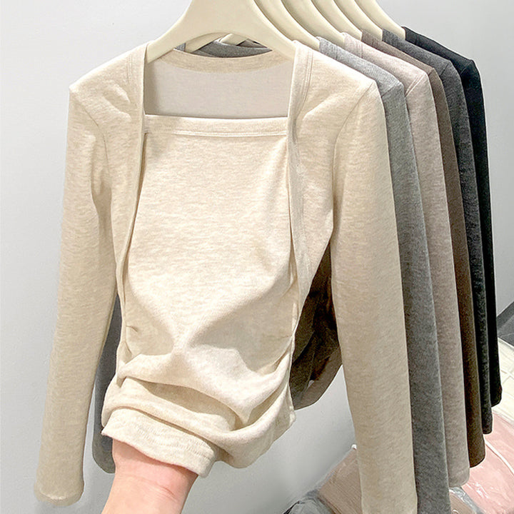 Damen Elegantes Langarmshirt mit quadratischem Ausschnitt Drune
