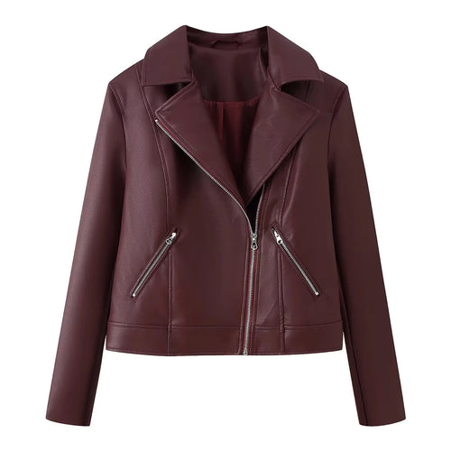 Damen nan taillierte Bikerjacke aus veganem Lederimitat mit asymmetrischem Reißverschluss Drune