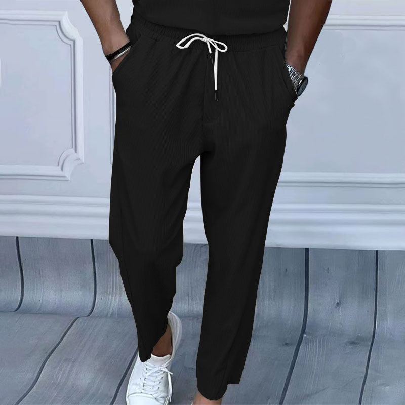 Herren nan leichte Leinenhose mit Tunnelzug, elastischem Bund und geradem Schnitt Drune