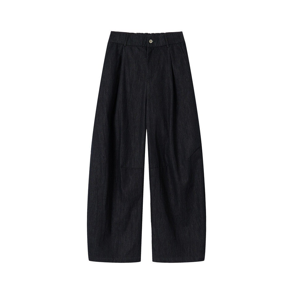 Damen Hochtaillierte weite Culotte-Hose aus Denim‑Mix mit Bundfalten und Knopfverschluss Drune