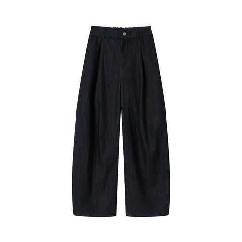 Damen Hochtaillierte weite Culotte-Hose aus Denim‑Mix mit Bundfalten und Knopfverschluss Drune