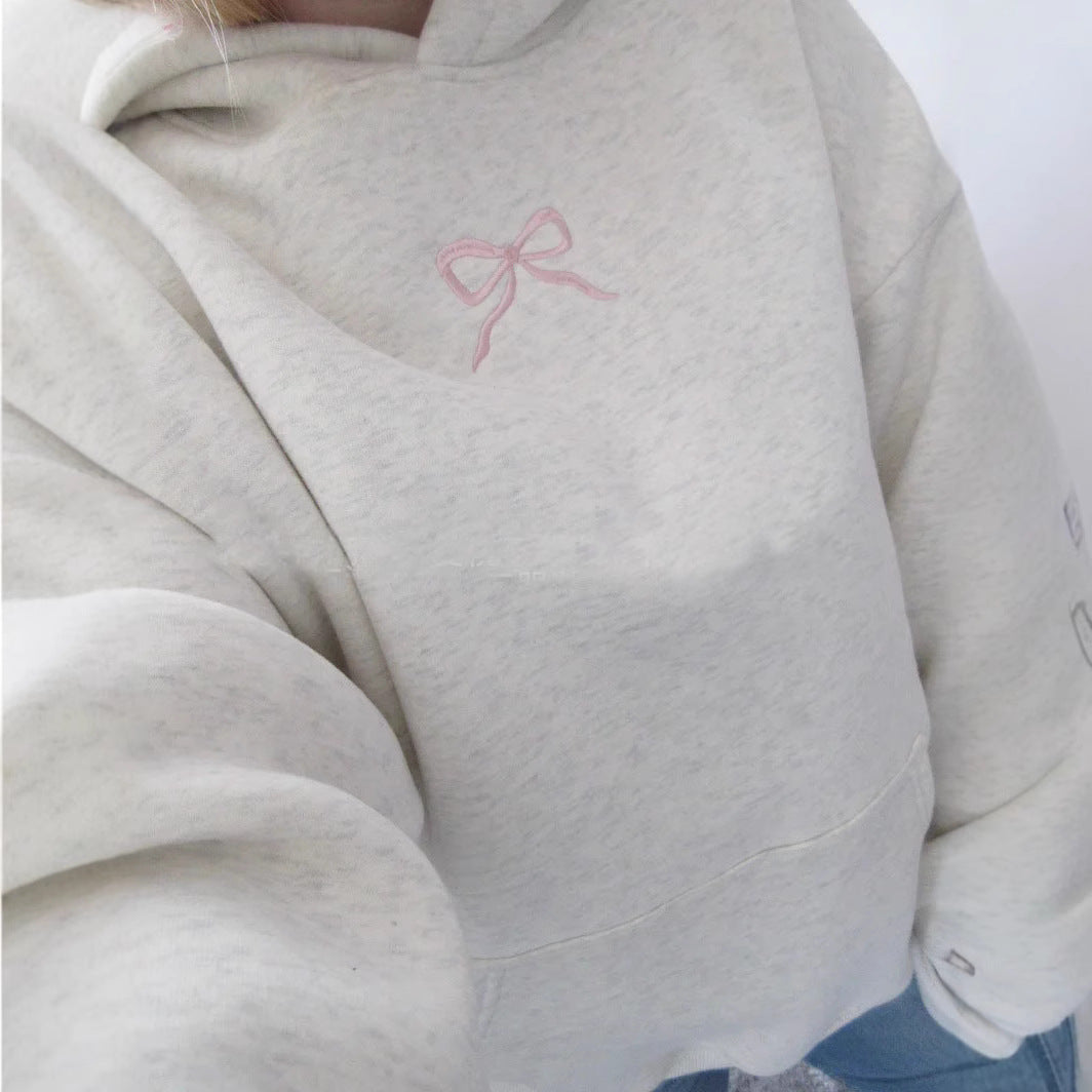 Damen-Hoodie mit floralem Stickdesign und bedrucktem Kapuzenfutter Drune