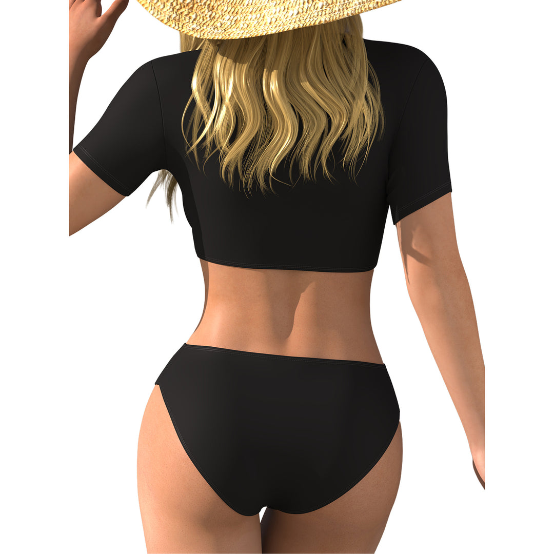 Damen Bikini-Oberteil mit Wickelschnitt und kurzen Ärmeln Drune