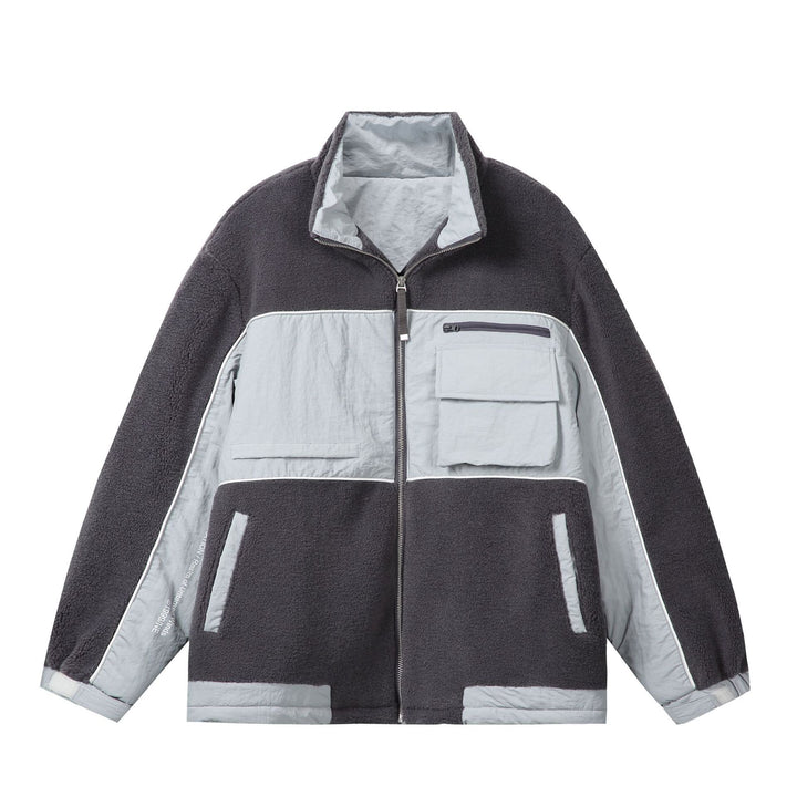 Unisex Oversize Fleece‑Fieldjacke mit Nylonpanels, hoher Stehkragen und Tunnelzug Drune
