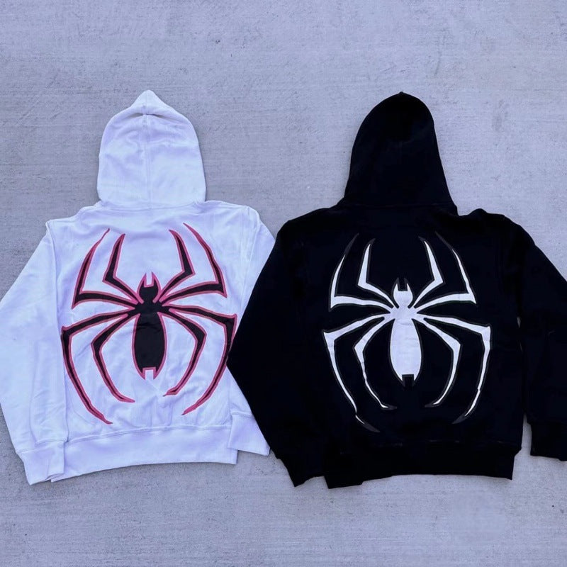 Unisex nan Kapuzenpullover mit kontrastiertem Spinnenmotiv Rückendruck und Ohrenkapuze Drune