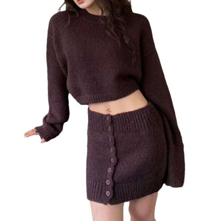 Damen Strickoberteil mit Minirock-Set aus hochwertiger Wolle Drune