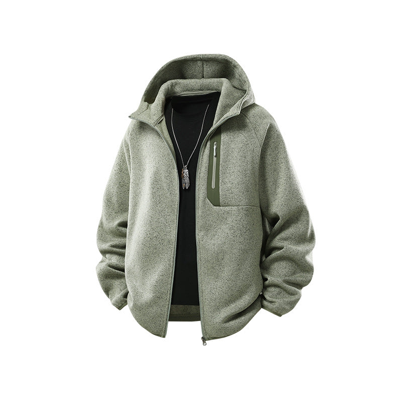 Herren Oversize Kapuzen‑Fleecejacke mit melierter Struktur, durchgehendem Reißverschluss und vertikaler Brusttasche Drune