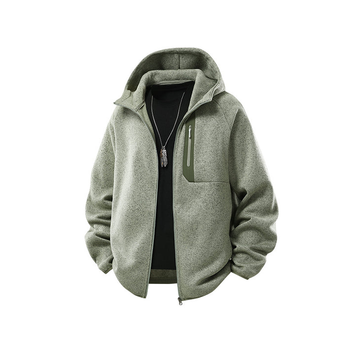 Herren Oversize Kapuzen‑Fleecejacke mit melierter Struktur, durchgehendem Reißverschluss und vertikaler Brusttasche Drune