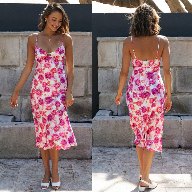 Damen Maxikleid mit zarten Trägern und floralem Druck Drune