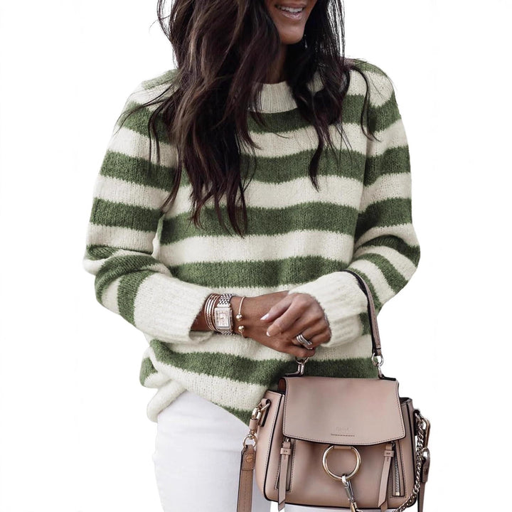 Damen lässiger Strickpullover mit breiten Querstreifen Drune
