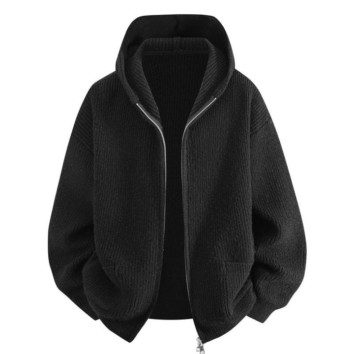 Damen Kuschelige Oversize-Rippstrick-Kapuzenjacke mit Zwei-Wege-Reißverschluss & aufgesetzten Taschen Drune