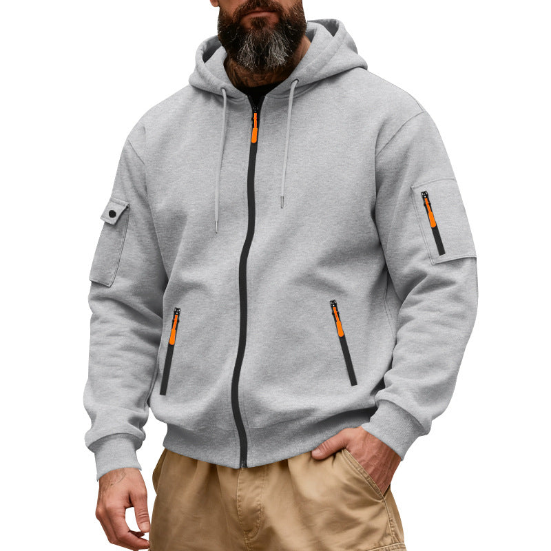 Herren nan funktionale Kapuzen-Sweatjacke mit durchgehendem Reißverschluss und Armtasche Drune