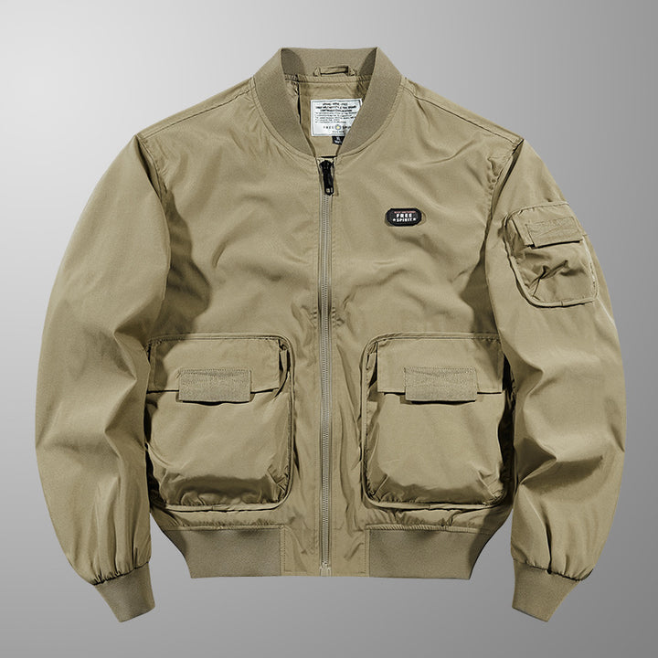Herren  leichte matte Nylon Flug Bomberjacke mit übergroßen Klappen-Pattentaschen Drune