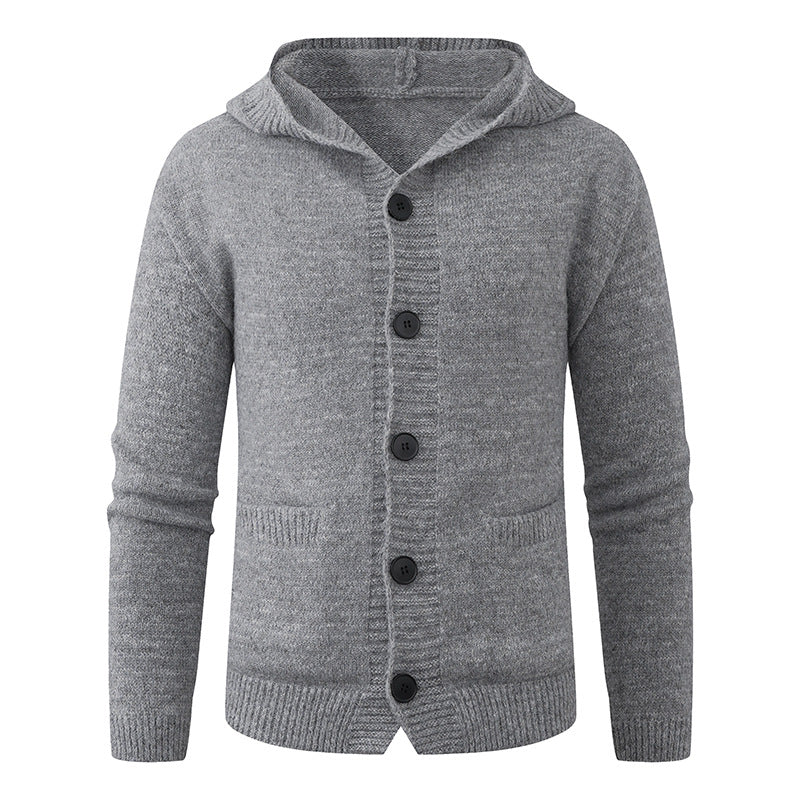 Herren Kapuzen-Strickcardigan aus Thermo-Feinstrick mit durchgehender Knopfleiste und Eingrifftaschen Drune