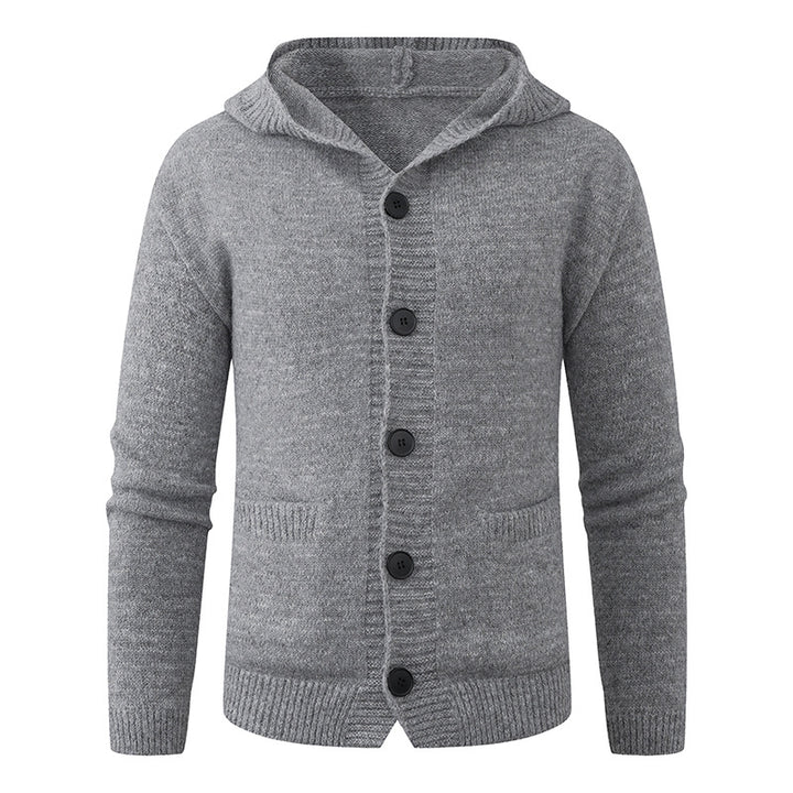 Herren Kapuzen-Strickcardigan aus Thermo-Feinstrick mit durchgehender Knopfleiste und Eingrifftaschen Drune
