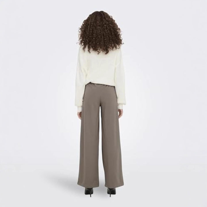 Damen High-Waist Culottehose mit Zierknopf-Bund und weitem Bein Drune