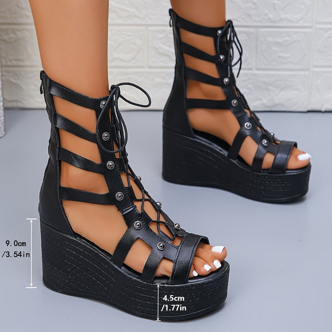 Damen Plateau Sandalen mit Schnürung Drune