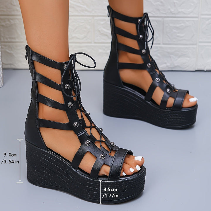 Damen Plateau Sandalen mit Schnürung Drune