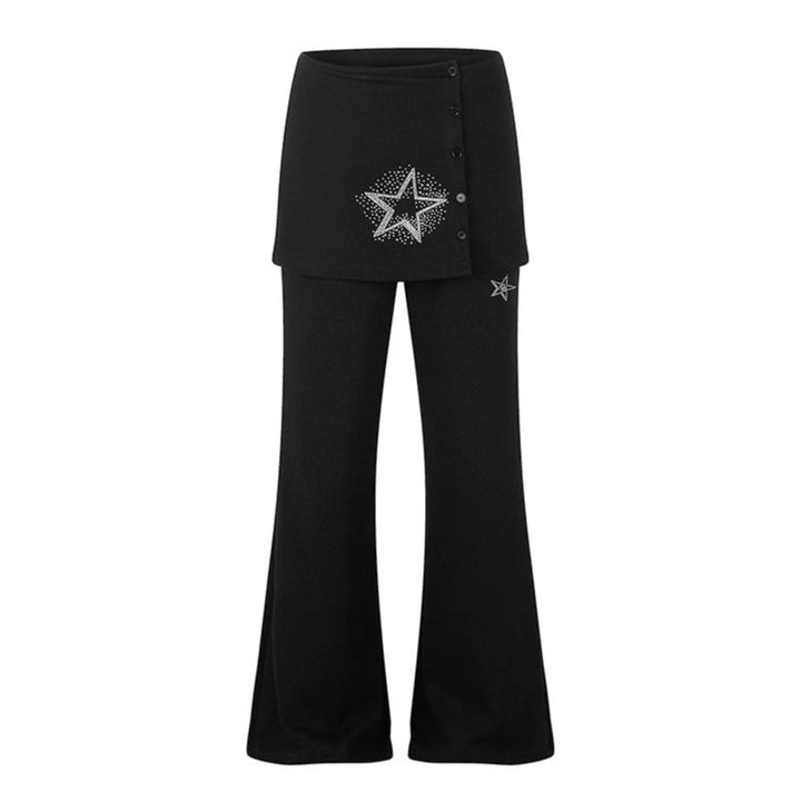 Damen Loungewear-Hose mit integriertem Minirock, weitem Bein und Stern-Strassapplikation Drune