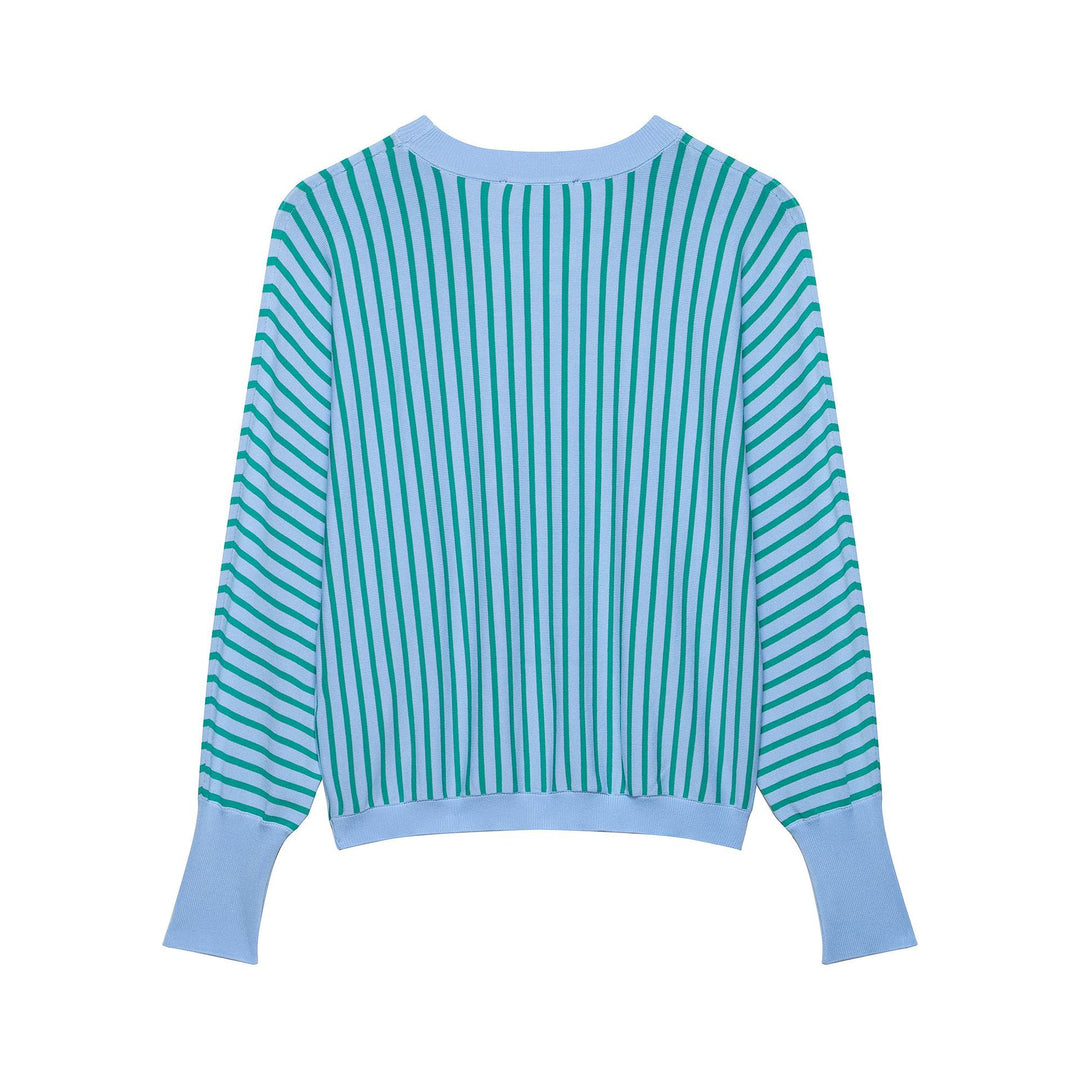 Damen Gestreifter Cropped Feinstrickpullover mit verlängerten Bündchen Drune