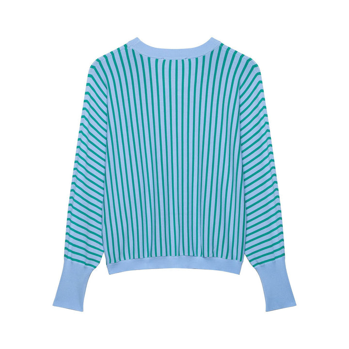 Damen Gestreifter Cropped Feinstrickpullover mit verlängerten Bündchen Drune