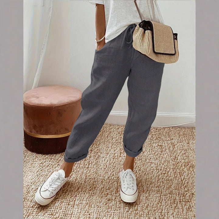 Damen Lässige Leinen-Hose mit elastischem Bund und praktischen Taschen Drune