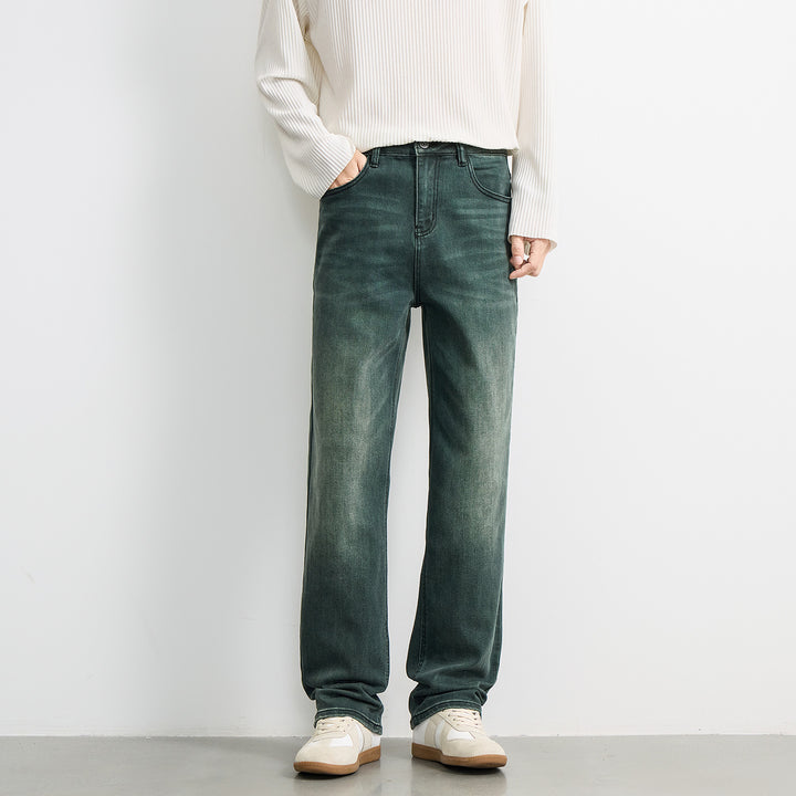 Herren Locker geschnittene Denimhose mit hohem Bund und dezenter Vintage-Waschung Drune